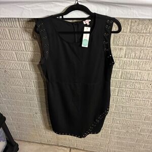 New Pixley Black Zela Dress‎ Grommet Detail Asymmetrical Hem Size L